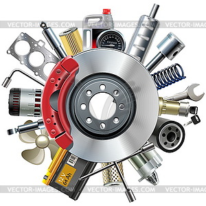 Car Spares Concept with Disk Brake - vector image