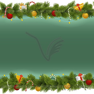 Green Christmas Background with Garland - vector clip art