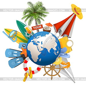 Beach Concept with Globe - vector image