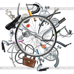 Велосипедов Запчасти Концепция с колесом - векторная иллюстрация