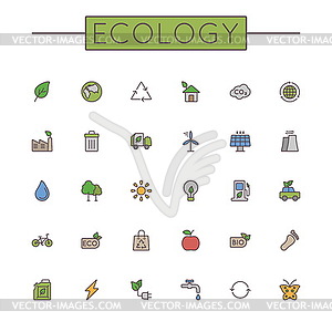 Colored Ecology Line Icons - vector clip art