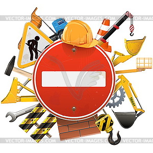 Construction Concept with Red Sign - vector image