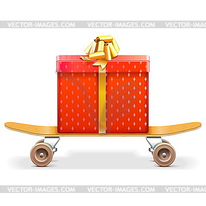 Skateboard with Gift - vector EPS clipart