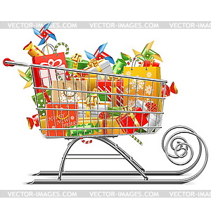 Supermarket Sleigh with Gifts - vector clip art