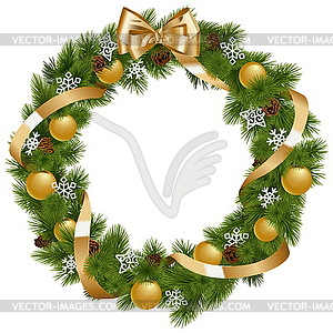 Christmas Wreath with Golden Decorations - vector clipart