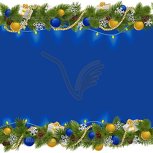 Sapphirine Christmas Border with Garland - vector image