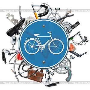 Bicycle Spares Concept with Blue Round Sign - vector clip art