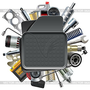 Car Mat with Car Spares - vector image