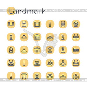 Round Landmark Icons - vector image