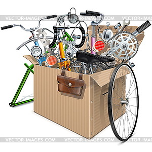 Картонная коробка с велосипедов Запчасти - векторный клипарт