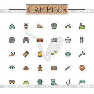 Colored Camping Line Icons - vector image