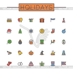 Colored Holidays Line Icons - vector clipart