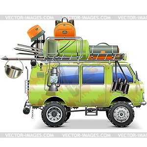 Travel Car with Camping Accessories - vector clipart