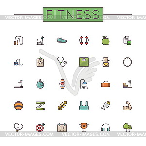 Colored Fitness Line Icons - vector clipart