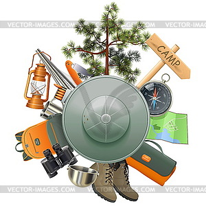 Camping Concept with Hat - vector clip art