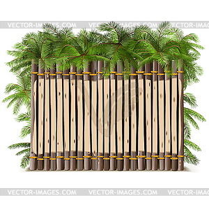 Wooden Fence with Palm - vector clipart