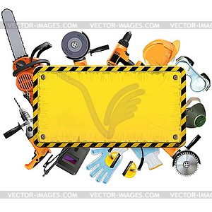 Old Yellow Frame with Tools - vector clip art