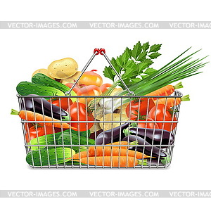 Supermarket Basket with Vegetables - vector image