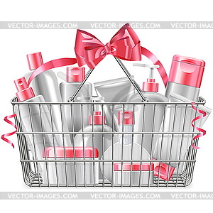 Supermarket Basket with Cosmetics - royalty-free vector clipart