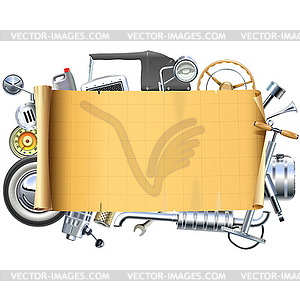 Retro Car Parts Frame - vector image