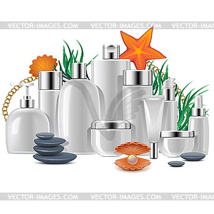 Thalassotherapy with Cosmetic Packaging - vector clipart