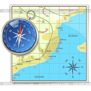 Beach Map with Compass - vector clipart