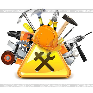 Construction Tools with Sign - color vector clipart