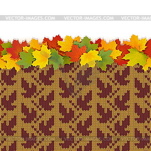 Maple Leaves with Autumn Knitted Pattern  - vector clipart