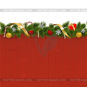 Christmas Border with Knitted Pattern - vector image