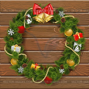 Christmas Wreath on Wooden Board  - vector clip art