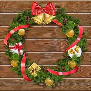 Рождественский венок на деревянной доске - стоковое векторное изображение