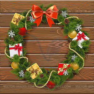 Christmas Wreath on Wooden Board  - vector clipart