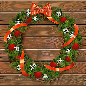 Christmas Wreath on Wooden Board  - vector clipart