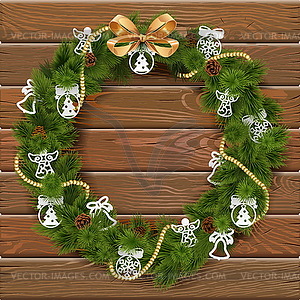 Christmas Wreath on Wooden Board  - vector clipart / vector image