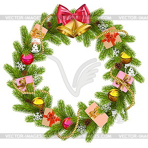 Fir Wreath with Christmas Bell - vector clipart