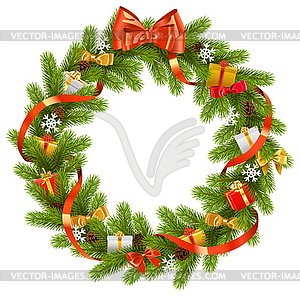 Fir Wreath with Gifts - vector image