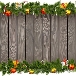 Seamless Christmas Border with Lollipop on Old Board - vector image