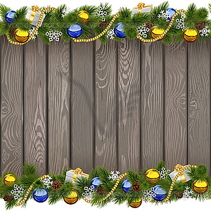 Seamless Christmas Old Board with Golden Beads - vector image