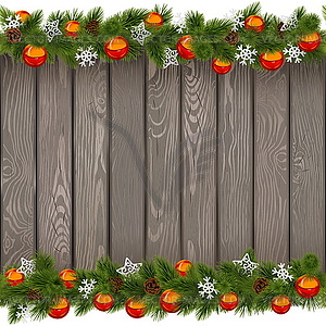 Seamless Christmas Old Board with Red Balls - vector clipart