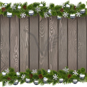 Seamless Christmas Old Board with Silver Balls - vector image