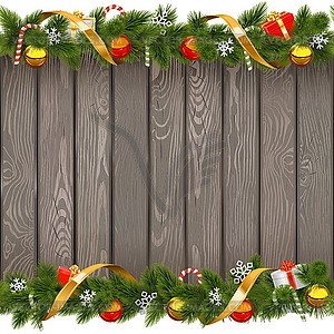 Seamless Christmas Old Board with Decorations - vector image