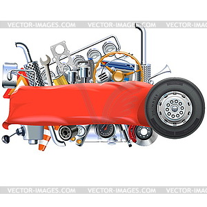 Banner with Truck Spares - vector clipart