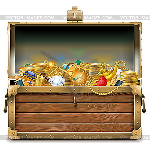 Wooden Chest with Gold - vector image