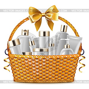 Gift Basket with Cosmetic Packaging - vector clip art