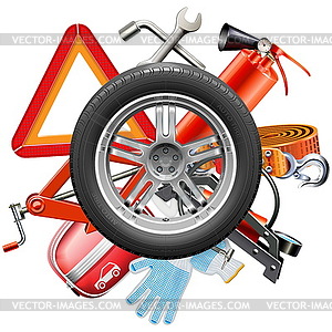 Wheel with Car Accessories - vector image