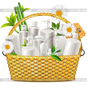 Basket with Natural Cosmetic - vector clipart