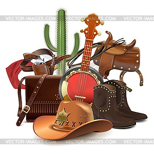 Cowboy Concept with Banjo - vector clipart