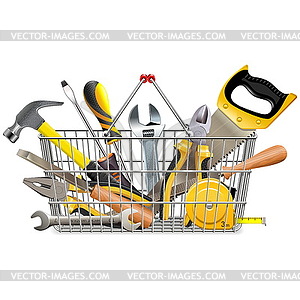 Supermarket Basket with Instruments - vector clipart