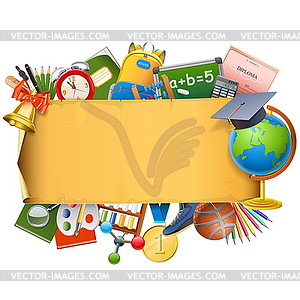 School Scroll with Globe - vector clip art