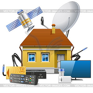 House with Satellite Equipment - vector image